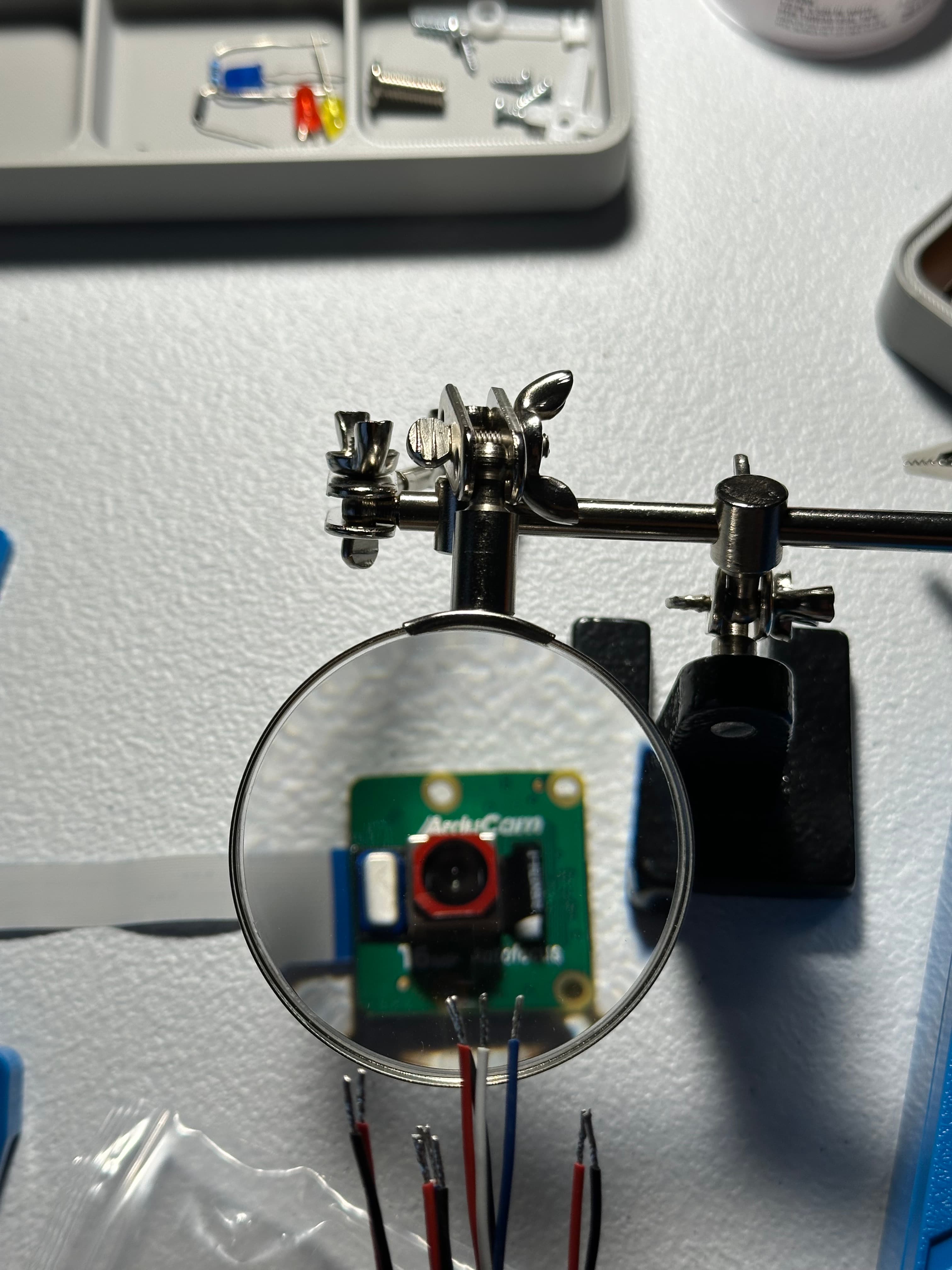 ArduCam 16MP autofocus under the loupe — eyeing the future vision layer.